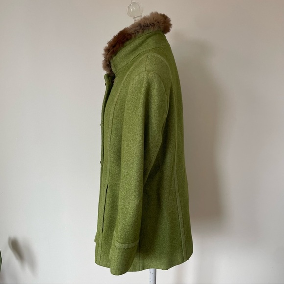 Cinzia Rocca Loro Piana Green Wool Blend Rabbit Fur Collar Toggle Jacket EUC 10 - Picture 5 of 13